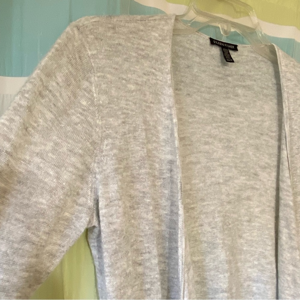 Eileen Fisher Knit Open Cardigan Gray 3/4 length sleeves Sz XS - Picture 6 of 7